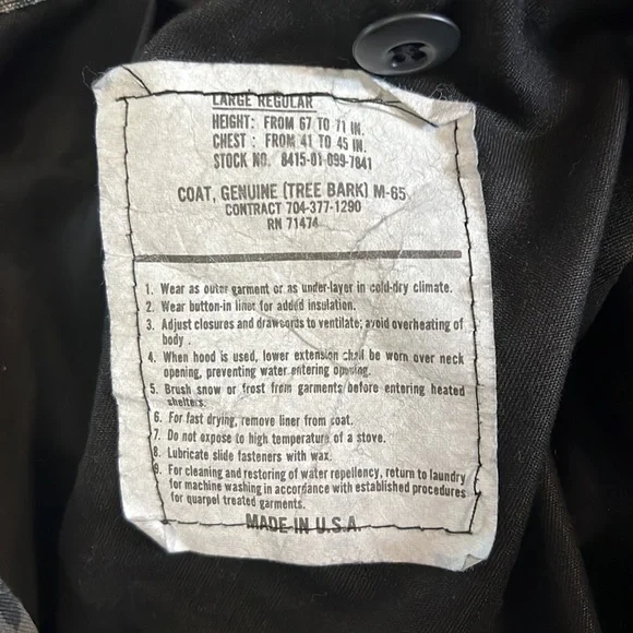M-65 Tree Bark pattern field jacket men’s sz L, as is - Picture 11 of 16